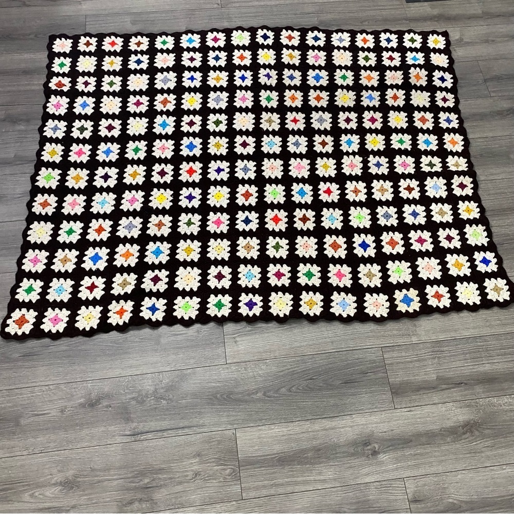 Granny Square Crochet Homemade Handknit Multi Color Blanket 55”X50”